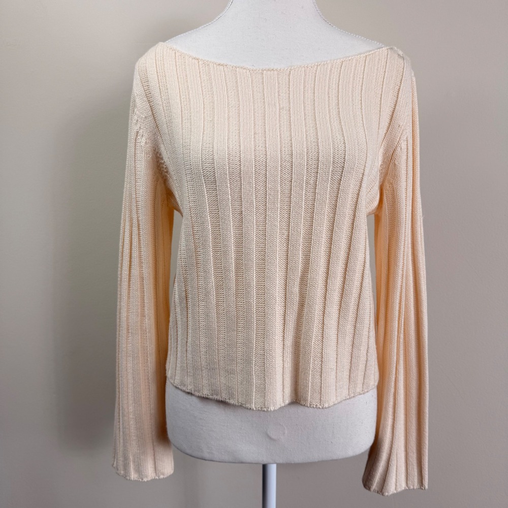 Lovers and Friends Cream Ribbed Knit Boat Neck Sweater Long Sleeve Large
